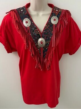 Vintage Western Fringe Top Boho Festival Shirt Concho Stagecoach Cowgirl Chic